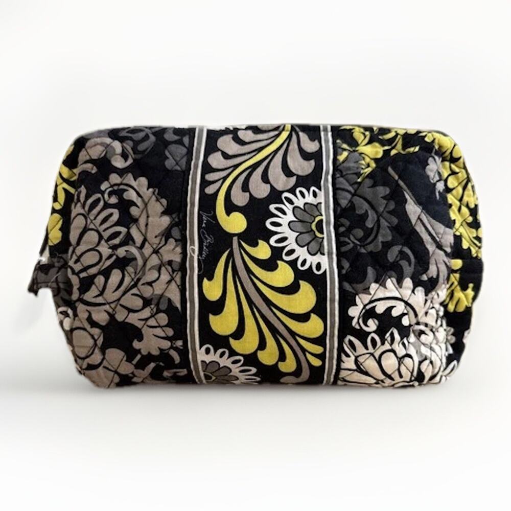 Vera Bradley Baroque Cosmetics Bag Toiletry Case Black Beige Yellow White Gray